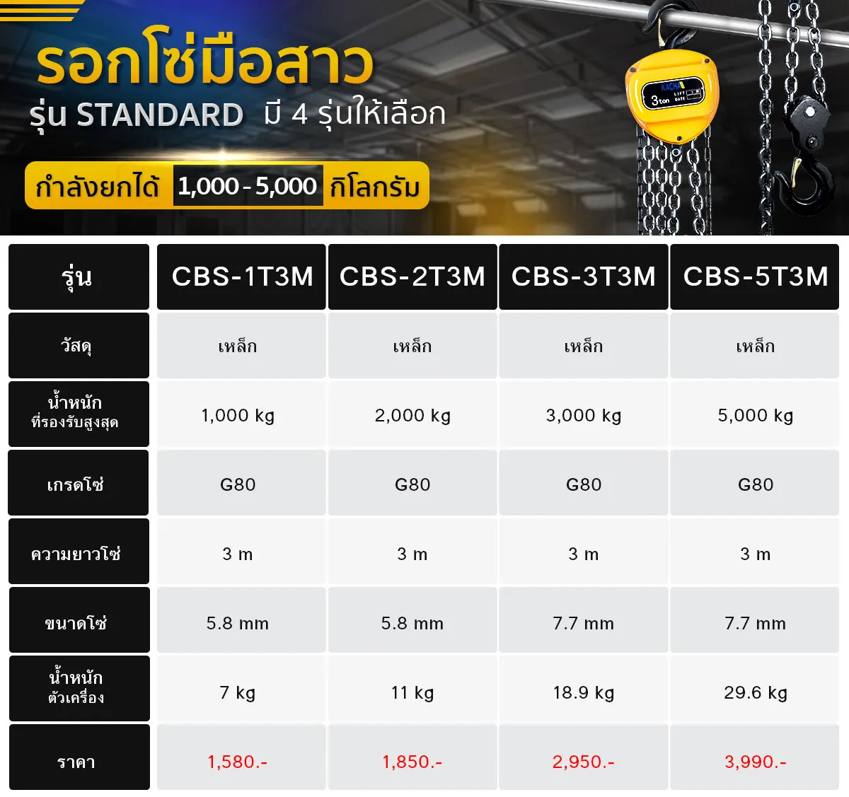 ตารางสเปค-รอกโซ่มือสาว-รุ่นstandard_8
