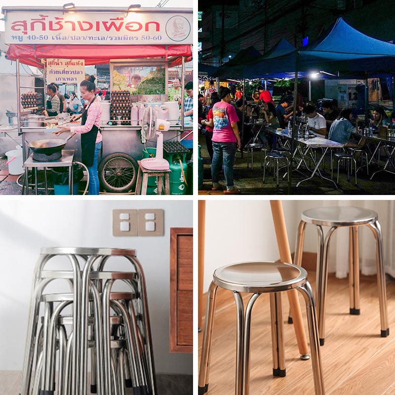 โต๊ะเตรียมอาหารสแตนเลส 2 ชั้น ตัวอย่างการใช้งาน sample-stainless-chair-แบบกลม