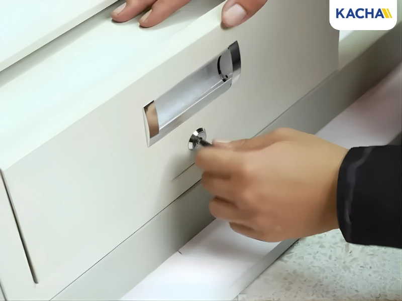 ใช้กุญแจไขลิ้นชักออก ใช้กุญแจไขลิ้นชักออก