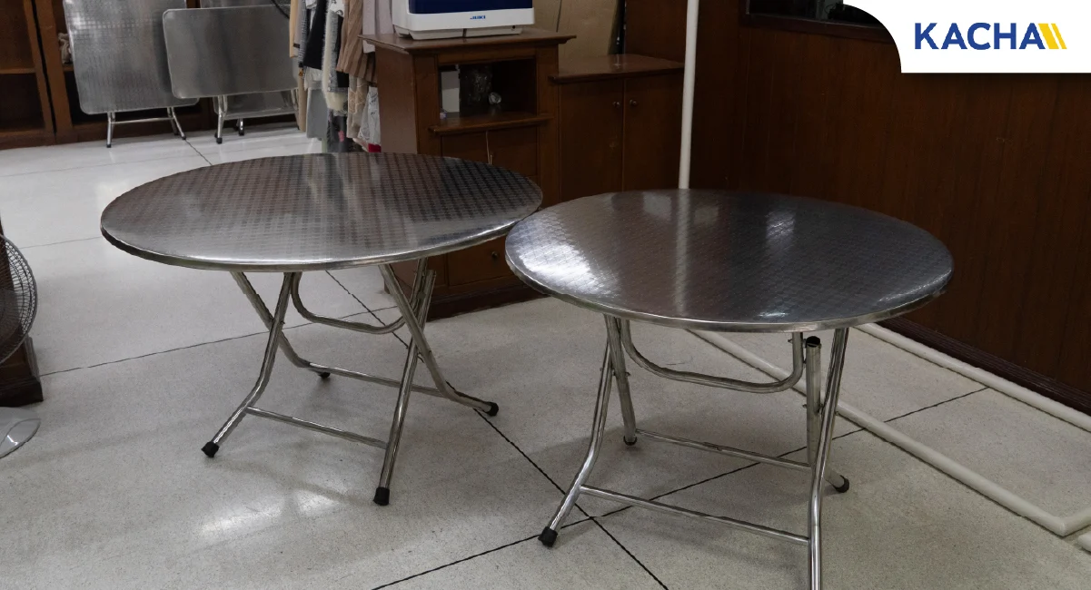 SS-RT real product03-100 โต๊ะพับกลมสแตนเลส รีวิวใช้งานจริง