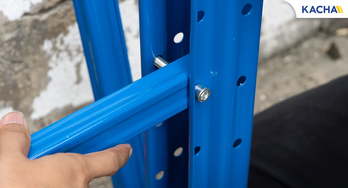 ภาพสินค้าจริง 03 เสาพาเลท ส่วนเสริมต่อชั้นวางอุตสาหกรรม