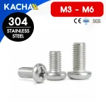สกรูหัวกลมแฉก น็อตหัวกลม เกลียวมิล (Phillips Screw Pan Head) วัสดุ: สแตนเลส 304 | ขนาด M3, M4, M5, M6 | ความยาว: 4-80 มม. | จำหน่ายราคาต่อตัว