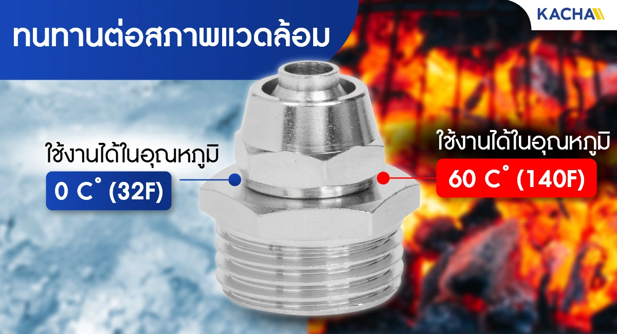 ข้อต่อลมแบบขันอัดเกลียวนอก ทนทานต่อสภาพแวดล้อม