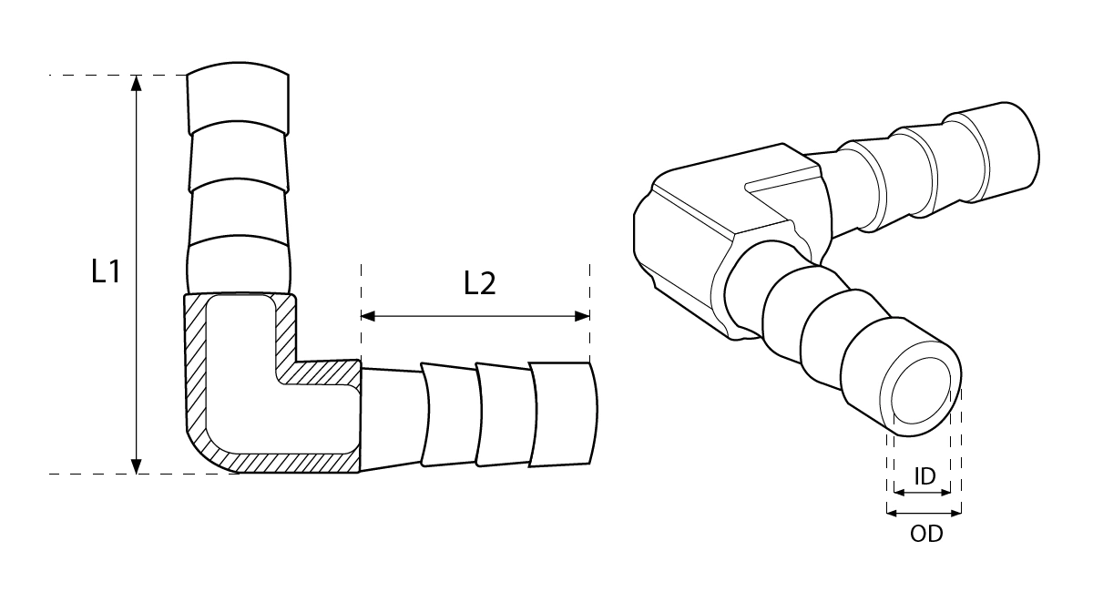 ภาพโครงสร้าง ข้อต่อทองเหลือง ตัว L