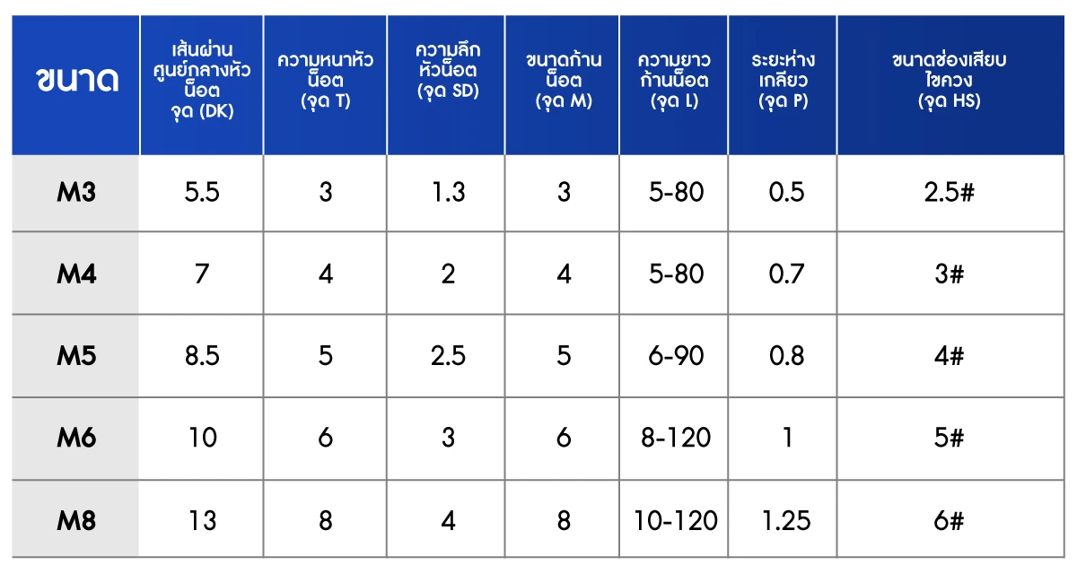 สกรูหัวจมหกเหลี่ยม สแตนเลส 304 ใช้งานกับประแจ