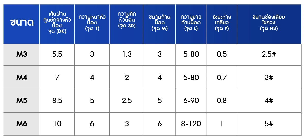 สกรูหัวจมหกเหลี่ยม สแตนเลส 304 ใช้งานกับประแจ