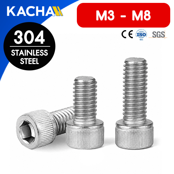 สกรูหัวจมหกเหลี่ยม น็อตหัวจมหกเหลี่ยม เกลียวมิล (Hex Socket Head Cap Screw) วัสดุ: สแตนเลส 304 | ขนาด M3, M4, M5, M6, M8 | ความยาว: 4-120 มม. | จำหน่ายราคาต่อตัว