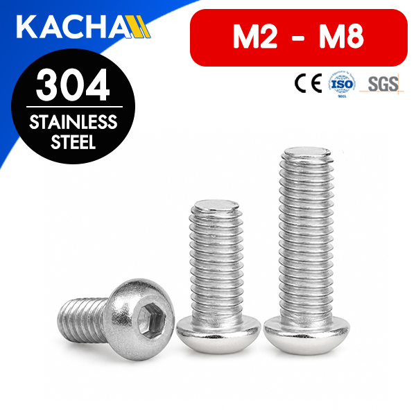 สกรูหัวจมกลม น็อตหัวกลม น็อตหัวจมหกเหลี่ยม เกลียวมิล (Button Head Socket Cap Screw) วัสดุ: สแตนเลส 304 | ขนาด M2, M2.5, M3, M4, M5, M6, M8 | ความยาว: 3-90 มม. | จำหน่ายราคาต่อตัว