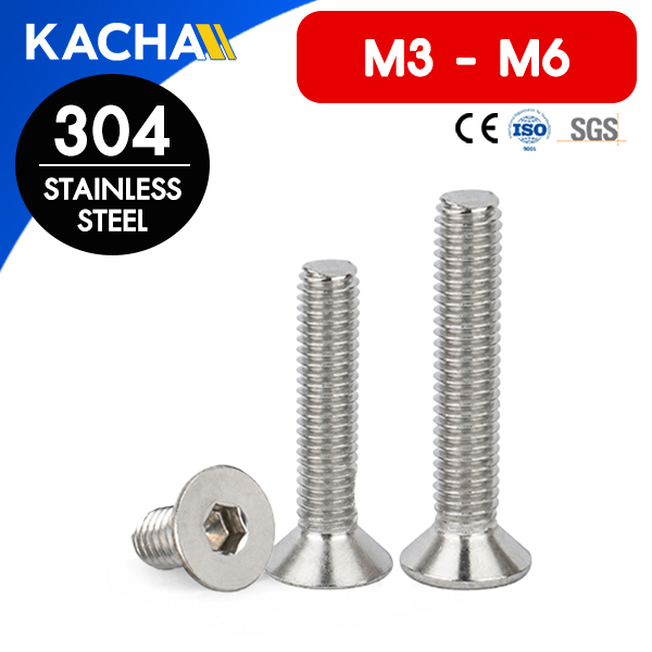 สกรูหัวจมเตเปอร์ น็อตหัวจมหกเหลี่ยม เกลียวมิล (Hex Socket Countersunk Screw) วัสดุ: สแตนเลส 304 | ขนาด M3, M4, M5, M6 | ความยาว: 4-70 มม. | จำหน่ายราคาต่อตัว