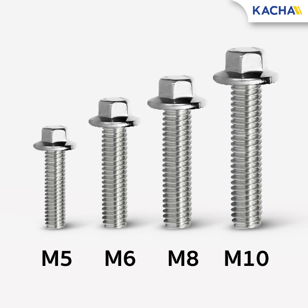 เปรียบเทียบขนาดน็อตหัวหกเหลี่ยม สกรูหัวหกเหลี่ยม สกรูเกลียวมิล (ติดจาน) M5/M6/M8/M10