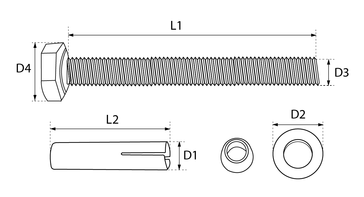 พุกสแตนเลส 304 พุกหัวหกเหลี่ยม แหวนอีแปะ (M6-M12)