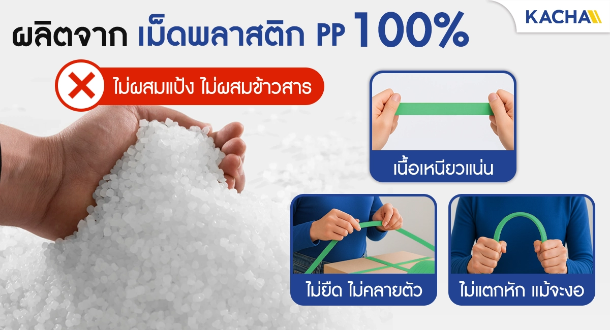 สายรัดกล่อง ผลิตจากเม็ดพลาสติก PP แท้ 100%