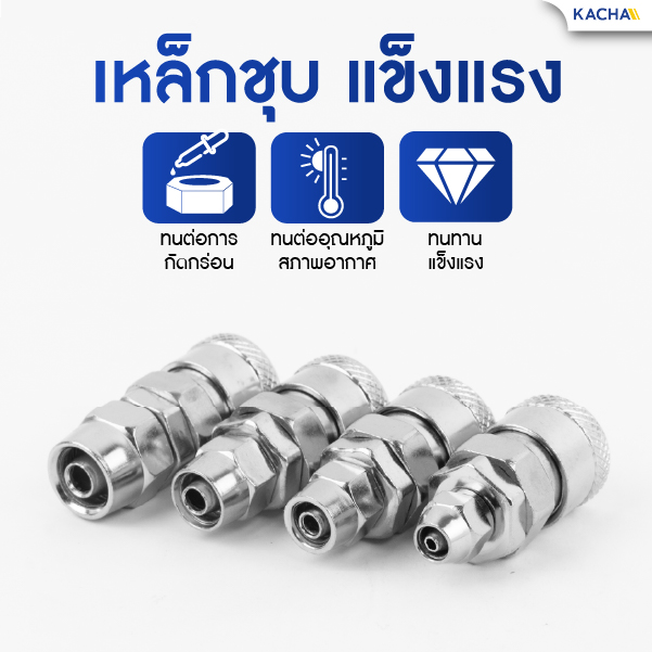 ข้อต่อคอปเปอร์ คอปเปอร์ลม แบบขันอัด PP+SP ขนาดรูใน 6, 8, 10, 12 มม. วัสดุเหล็กชุบโครเมียม ทนทาน กันสนิม