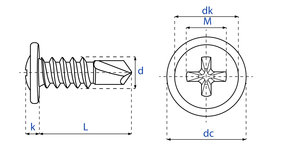 รายละเอียดขนาด สกรูปลายสว่าน หัวเวเฟอร์ แฉก F+ เบอร์ 8