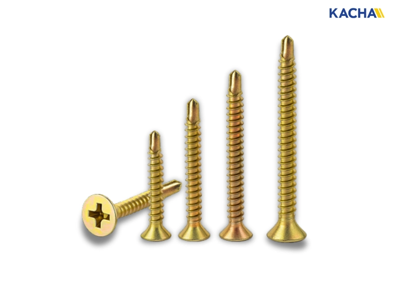 สกรูปลายสว่าน หัวเตเปอร์ ชุบซิงค์รุ้ง