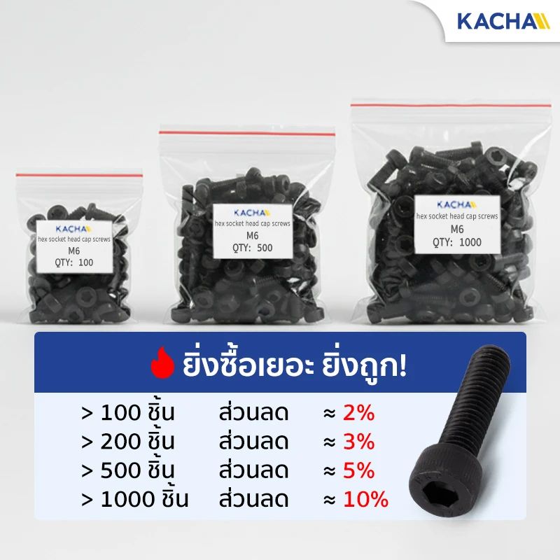 สกรูหัวจมหกเหลี่ยม สกรูหัวจมดํา ยิ่งซื้อเยอะยิ่งคุ้ม!