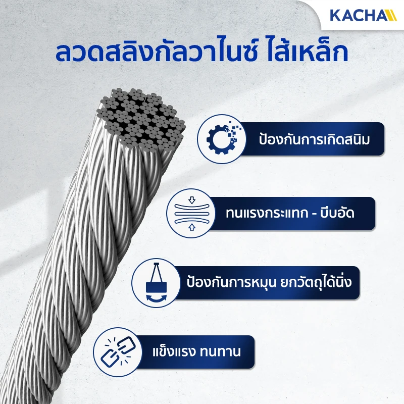 ลวดสลิงกัลวาไนซ์ ไส้เหล็ก 19×7 มาตรฐานงานมืออาชีพ ความปลอดภัยสูง