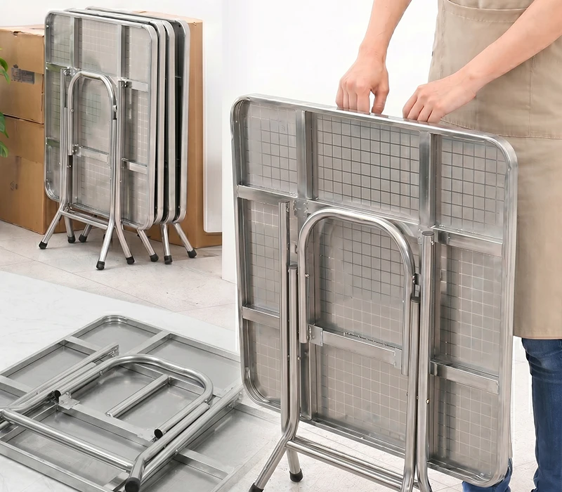 คุณสมบัติ โต๊ะสแตนเลส KACHA ขาโต๊ะพับเก็บได้ ขนย้ายสะดวก