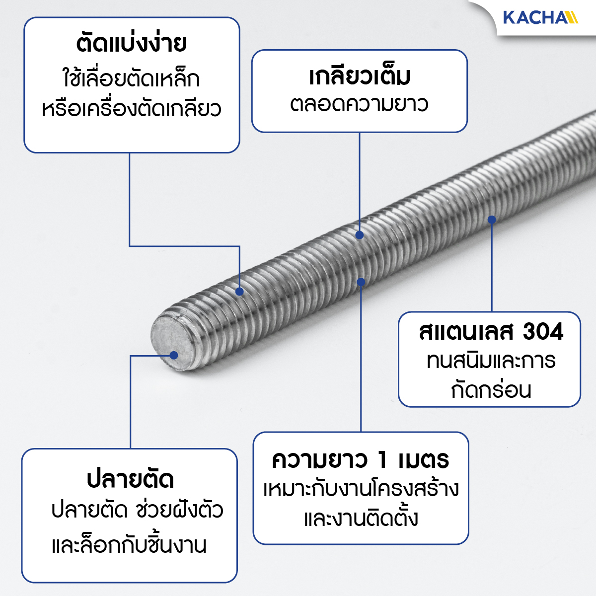 คุณสมบัติ สตัดเกลียว สตัดโบลท์ สแตนเลส 304 Kacha