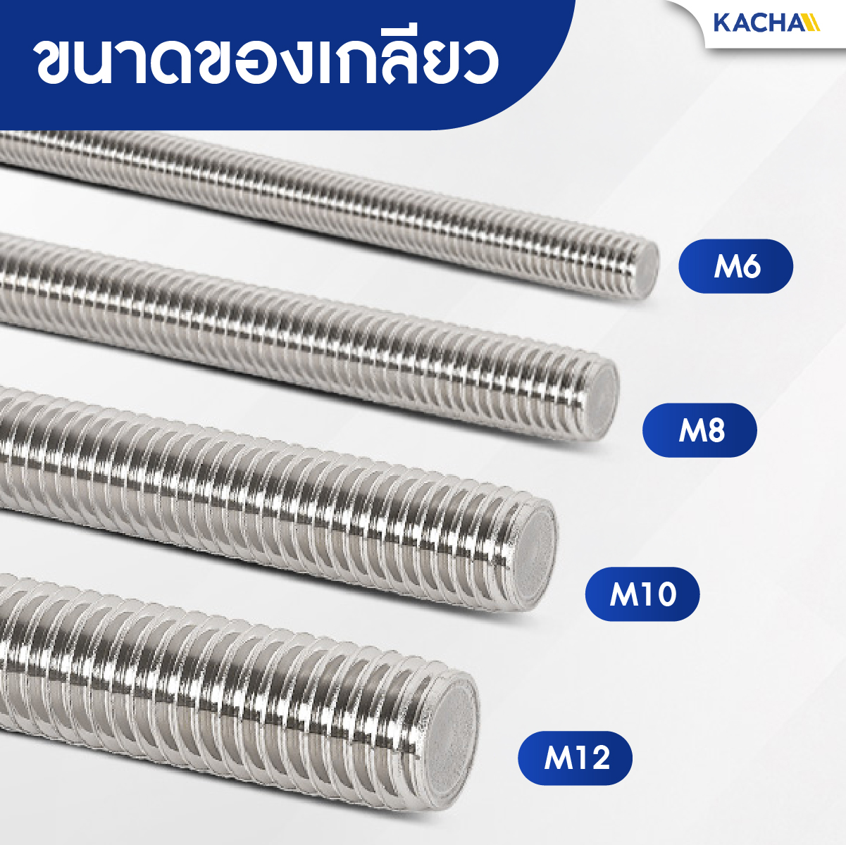 ขนาด สตัดเกลียว สตัดโบลท์ สแตนเลส 304 Kacha