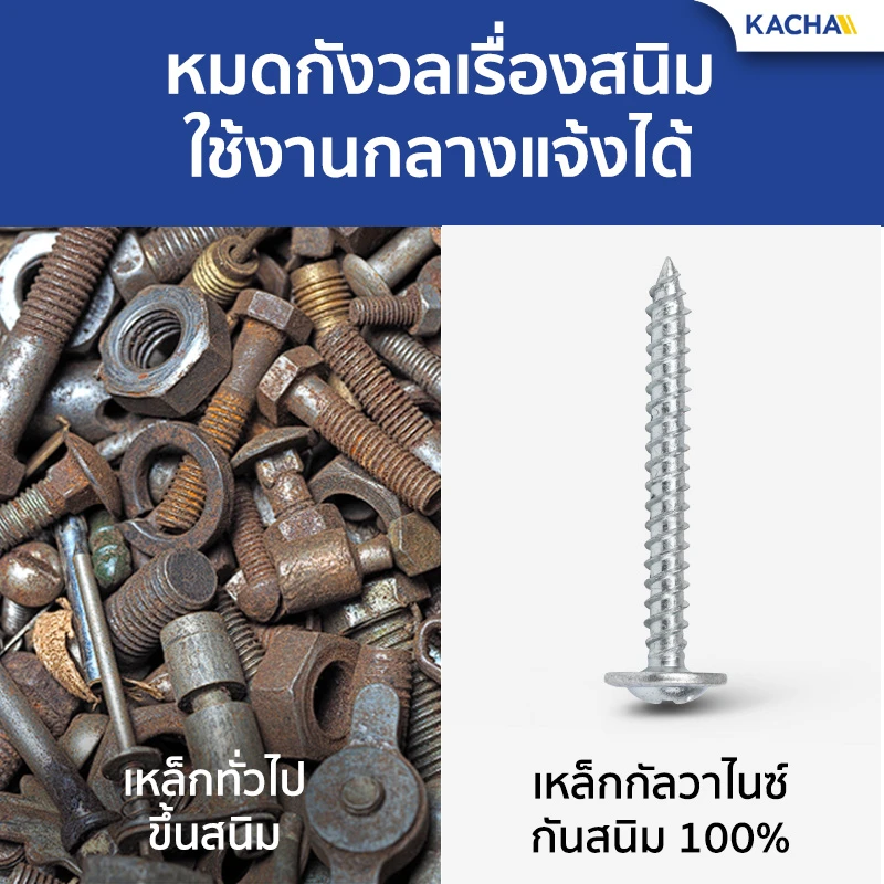 สกรูเกลียวปล่อย หัวเวเฟอร์ สกรูปลายแหลมหัวนูน แฉก P+ ชุบซิงค์ขาว เบอร์ 8 Kacha (Thailand) ทนทาน กันสนิม