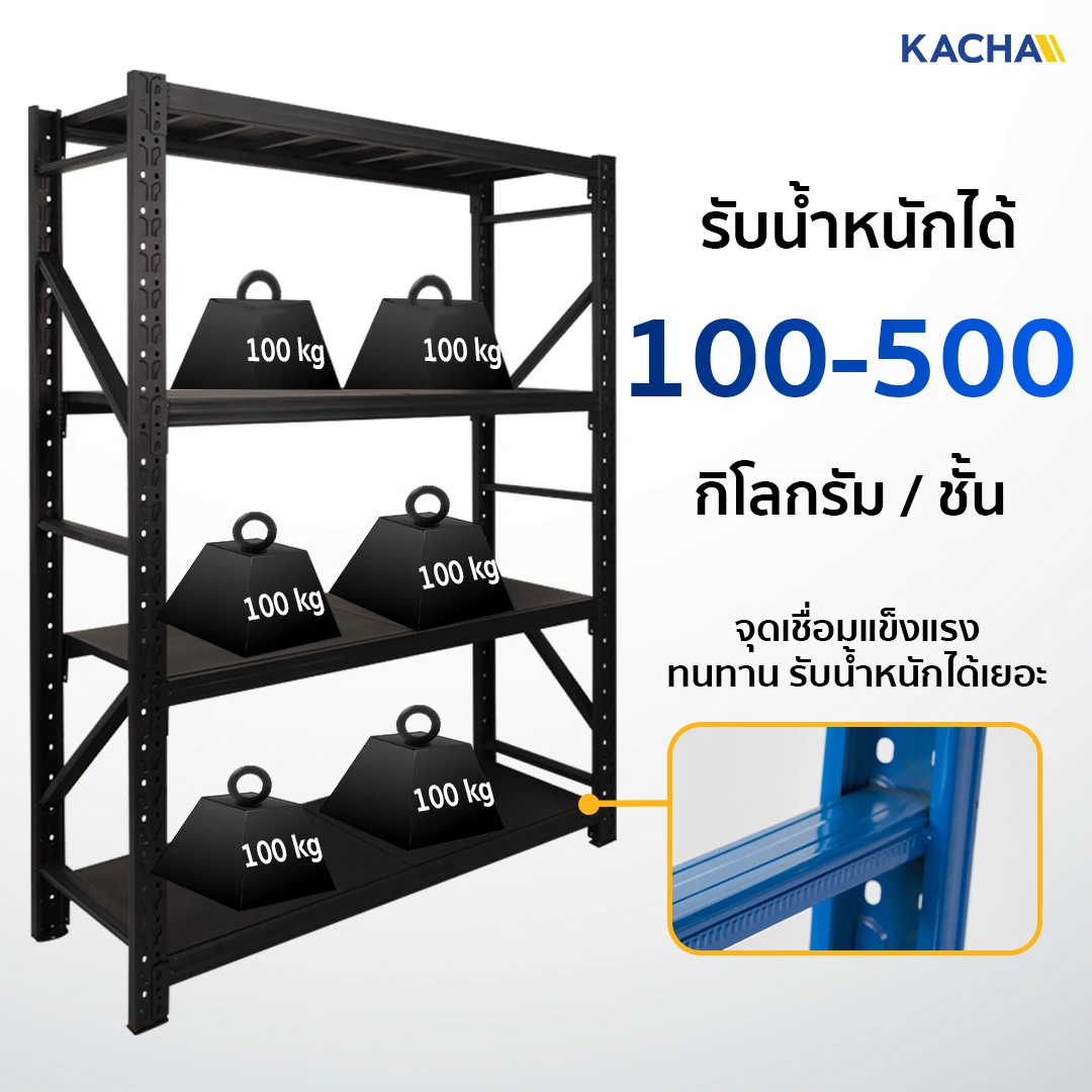 ชั้นวางของเหล็ก Kacha (Thailand) โครงสร้างแข็งแรง ทนทาน รับน้ำหนักได้สูงถึง 100 – 500 กก./ชั้น