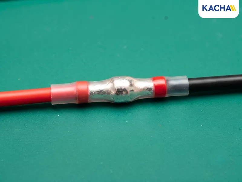 การใช้ปลอกบัดกรีสายไฟ ขั้นตอนที่ 6 รอให้จุดต่อเย็นตัว และตรวจสอบความเรียบร้อย การใช้ปลอกบัดกรีสายไฟ ขั้นตอนที่ 6 รอให้จุดต่อเย็นตัว และตรวจสอบความเรียบร้อย