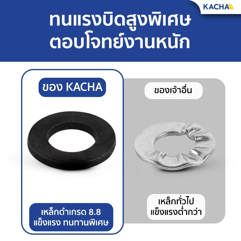 แหวนอีแปะ แหวนรองน็อต เหล็กแข็ง 8.8 เหล็กกล้าคาร์บอนสูงสีดำ Kacha (Thailand) ทนแรงบิดดึงสูงพิเศษ