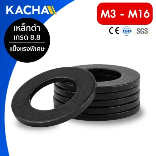 แหวนอีแปะ แหวนรองน็อต เหล็กแข็ง 8.8 เหล็กกล้าคาร์บอนสูงสีดำ ขนาด M3-M16 - Kacha (Thailand)