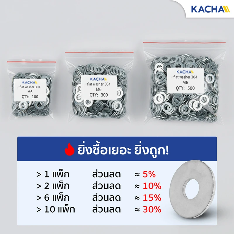แหวนอีแปะ แหวนรองน็อต (แบบหนาพิเศษ) Kacha (Thailand) ยิ่งซื้อเยอะ ยิ่งถูก