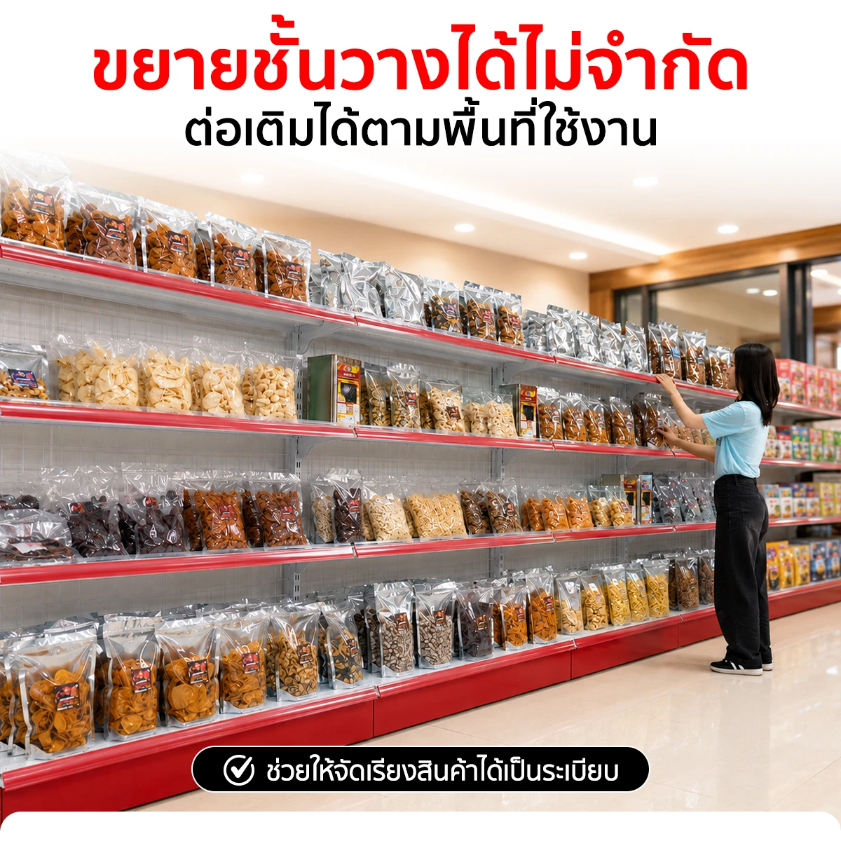ชั้นวางสินค้า ชั้นวางของมินิมาร์ท ต่อขยายได้ไม่จำกัด เพิ่มได้หลายชุดตามขนาดพื้นที่ ชั้นวางสินค้า ชั้นวางของมินิมาร์ท ต่อขยายได้ไม่จำกัด เพิ่มได้หลายชุดตามขนาดพื้นที่