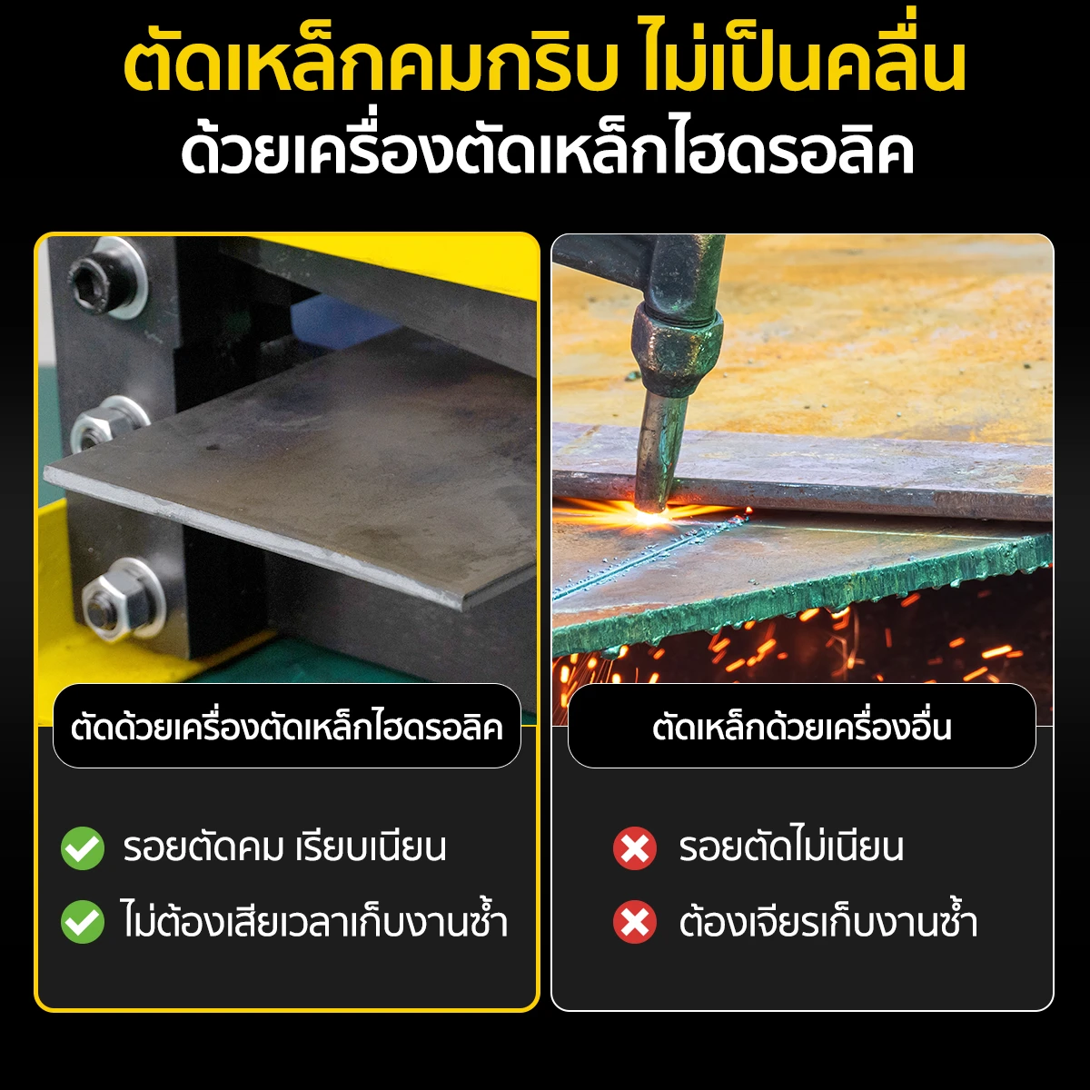 คุณสมบัติเครื่องตัดเหล็กไฮดรอลิค เครื่องตัดเหล็กแผ่น รอยตัดเรียบเนียน วัสดุไม่เสียรูป ไม่กินเนื้อวัสดุ คุณสมบัติเครื่องตัดเหล็กไฮดรอลิค เครื่องตัดเหล็กแผ่น รอยตัดเรียบเนียน วัสดุไม่เสียรูป ไม่กินเนื้อวัสดุ