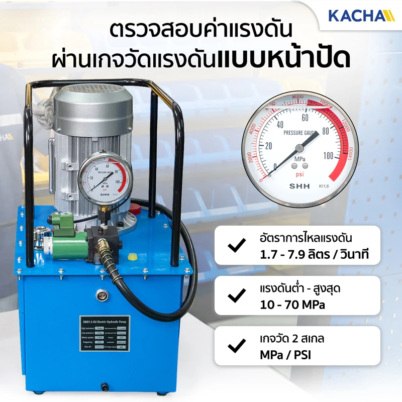 ปั๊มไฮดรอลิค ไฟฟ้า 220V เกจวัดแรงดันในตัว เช็กค่าได้ระหว่างทำงาน